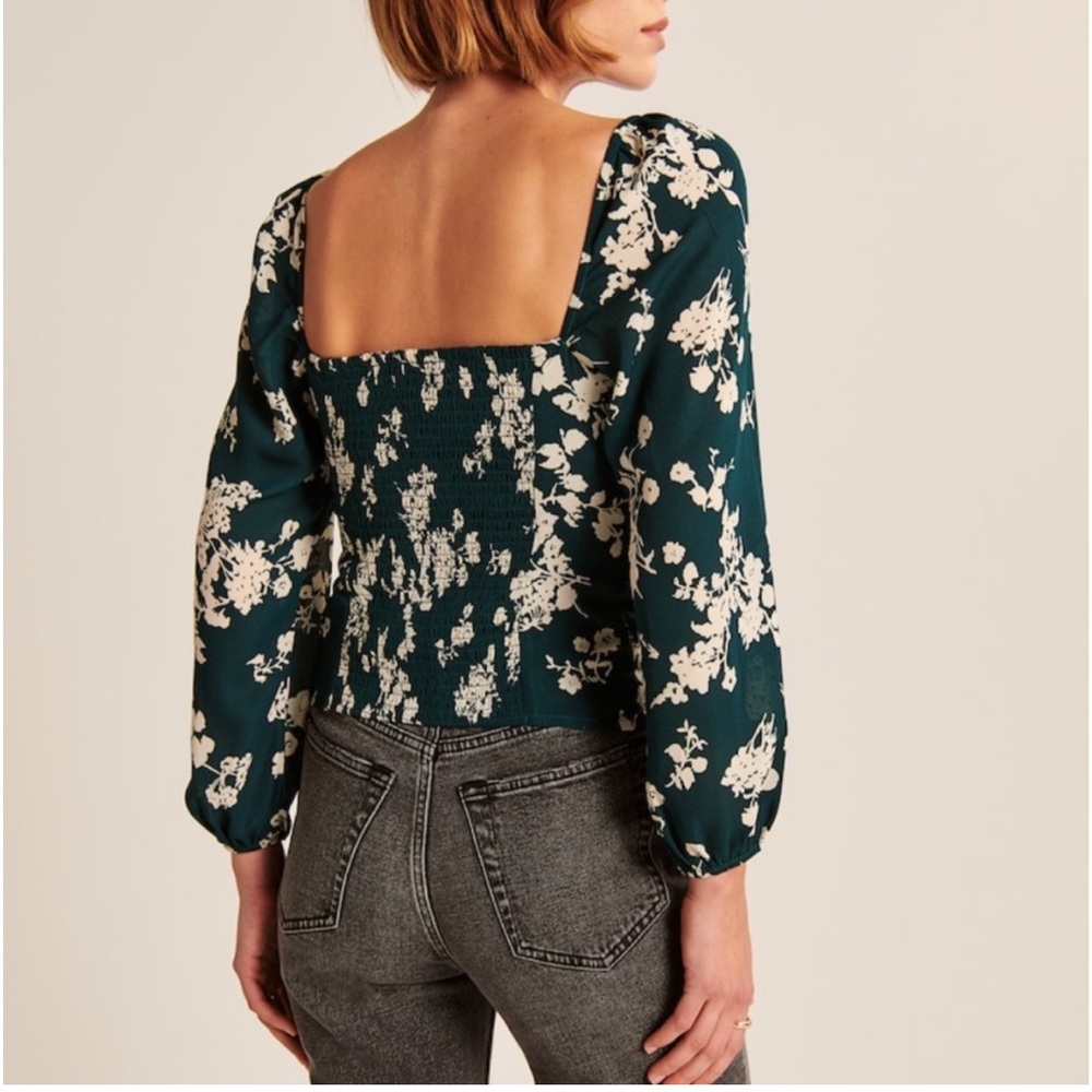 NWT Abercrombie and Fitch Green Floral Cinched Longsleeve Blouse Sz S - Picture 8 of 10